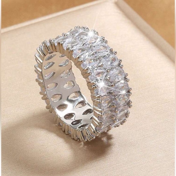 Simulated Diamonds Wedding Band, Eternity Luxury, Cubic Zirconia Ring, Sz 8 - Picture 1 of 8